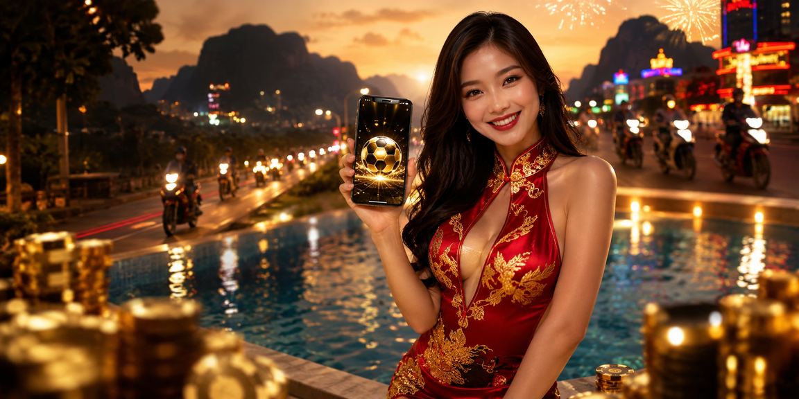 Màn hình neon hiển thị kèo bóng đá trực tiếp tại Ninh Bình về đêm với ánh sáng rực rỡ